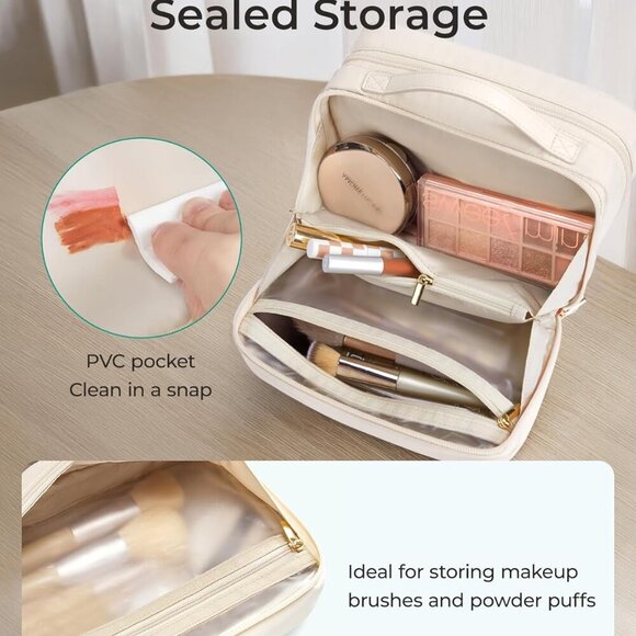 Travel Makeup Bag, Make Up Bag with Multiple Compartments for Organizer, Durable - Picture 4 of 7